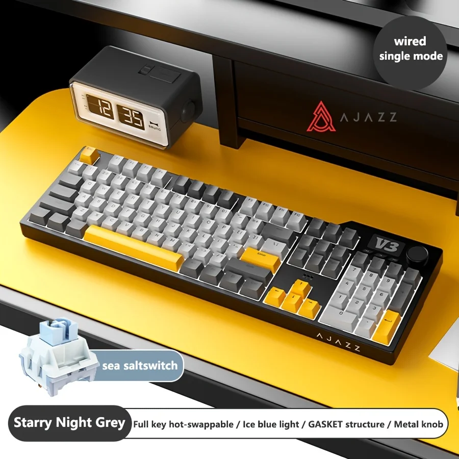 Ajazz AK35I V3 MAX 8000mAh batterij Gaming mechanisch toetsenbord Tri-mode Bedraad Bluetooth Draadloos Hot-swappable TFT kleurenscherm