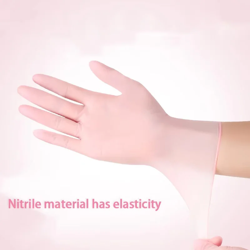 50/100 Pink Nitrile Gloves Disposable Nitrile Gloves Powder-Free For Home Cleaning, Beauty Salons, Work, Kitchen