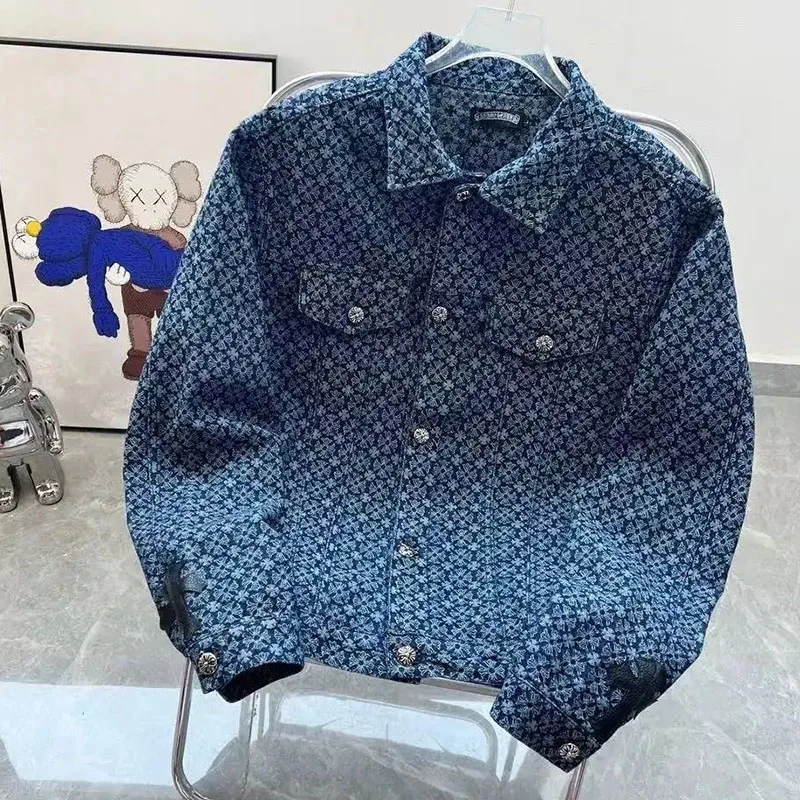 

Ladies New Spring Autumn Double-Sided Jacquard Denim Jacket Men Women Loose And versatile Comfortable And Lapel Denim Jacket