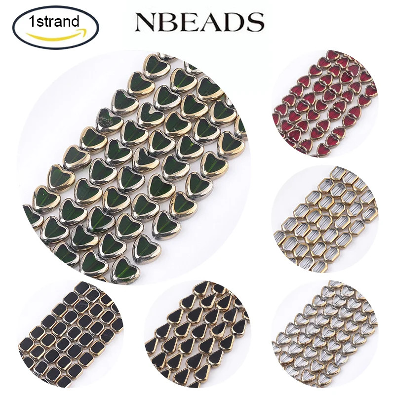 NBEADS 1Strand Electroplate Glass Beads Strands Edge Plated Heart Red 10x10x4mm Hole:1mm for Jewelry Necklace Making