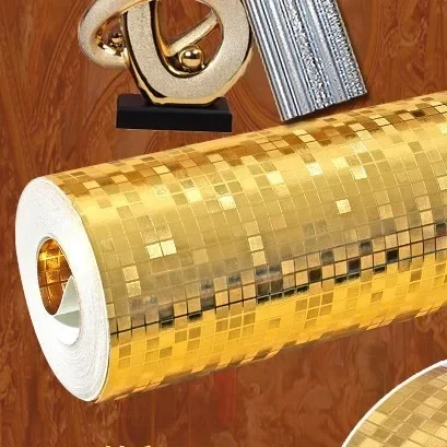 Metal Mini Mosaic Luxury Glitter Wallpaper Background Wall Shiny Gold Foil Wallpaper Silver Ceiling Wall Paper Wallcovering