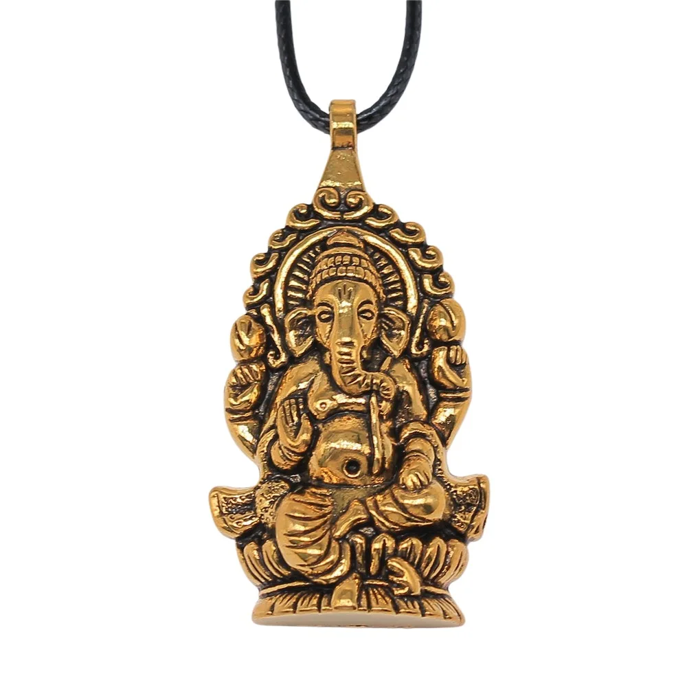 Dropshipping Necklace 62x32mm Ganesha Buddha Elephant S Pendant Necklace Faux Black Leather Rope Chain