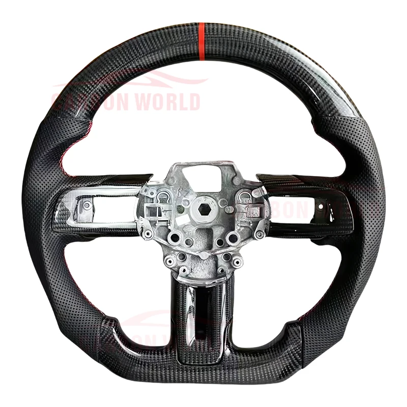 Custom genuine carbon fiber leather steering wheel for 2015-2017 2018 and later Ford Mustang GT sports racing steering wheel