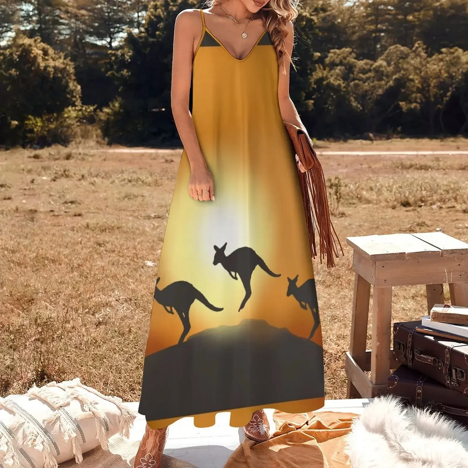 Kangaroos in the Australian Desert Sleeveless Dress african dresses for woman elegant dresses for women Dress