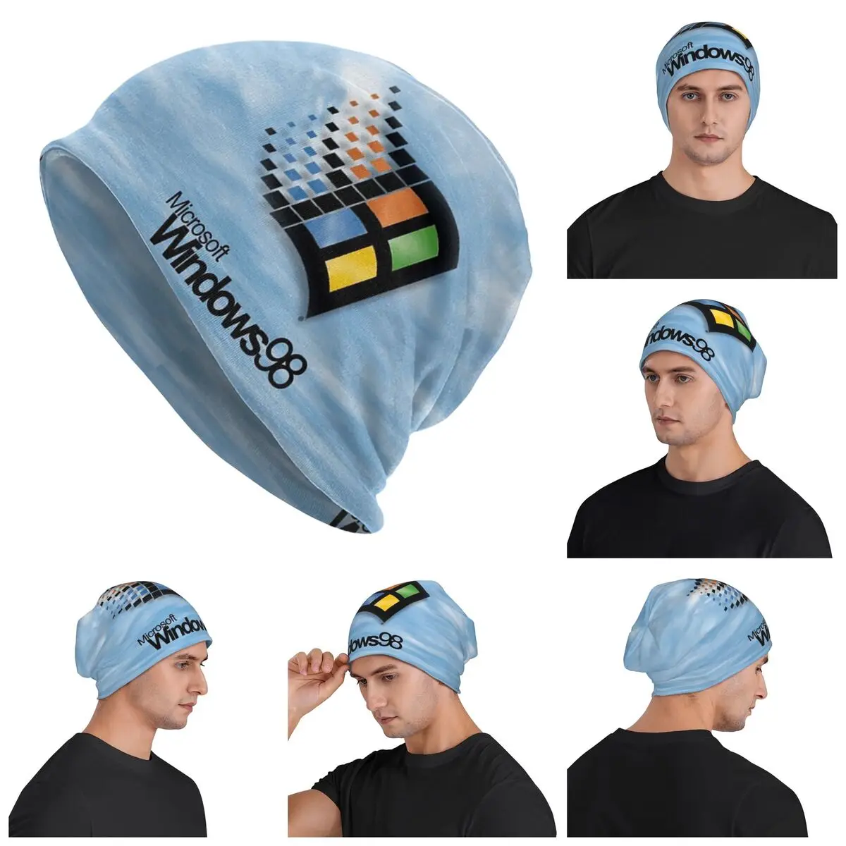 

Windows 98, стартовый экран, унисекс, шапки для взрослых, вязаная шапка с капюшоном, теплая модная осенне-зимняя уличная шапка Skullies