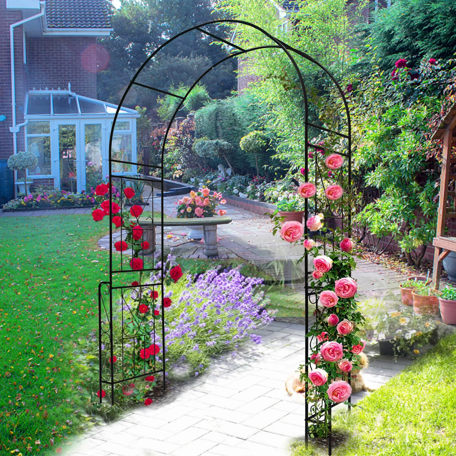 Arch Outdoor Arch Black Plants Support Rose Metal Garden Arch W55'' x H94.5'' Garden Arbor Trellis Climbing