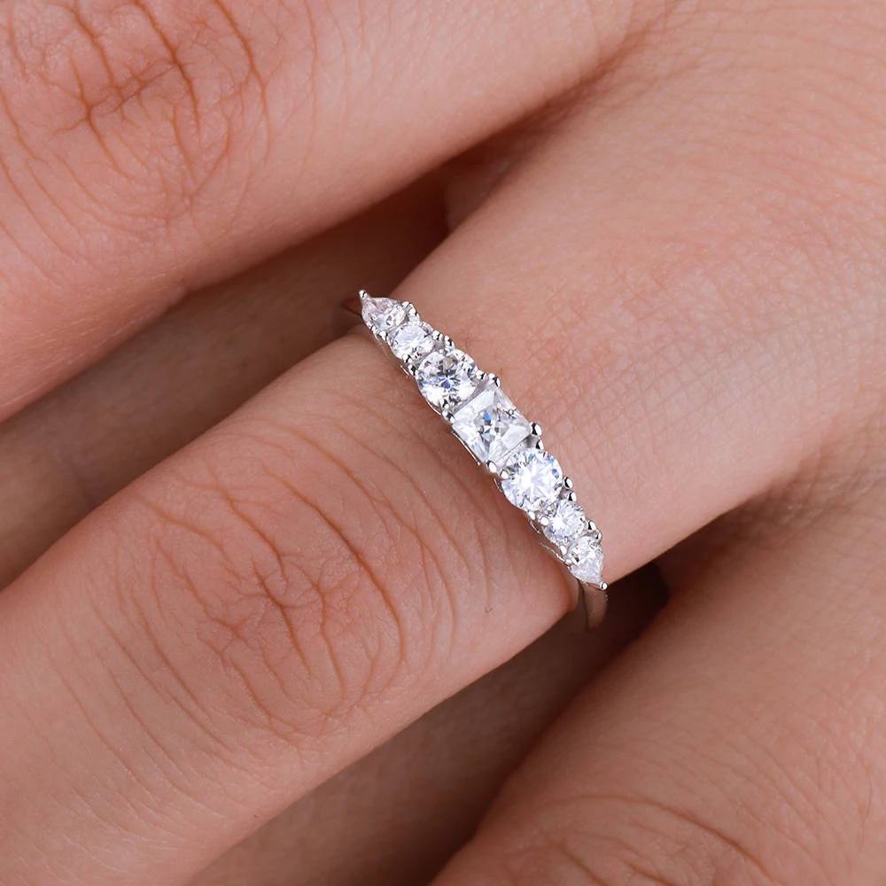 7‑Stone All‑Moissanite Half‑Eternity Ring for Women, 925 Sterling‑Silver Stackable Band, Fine Jewelry for Wedding And Engagement, Ideal Gift for Her