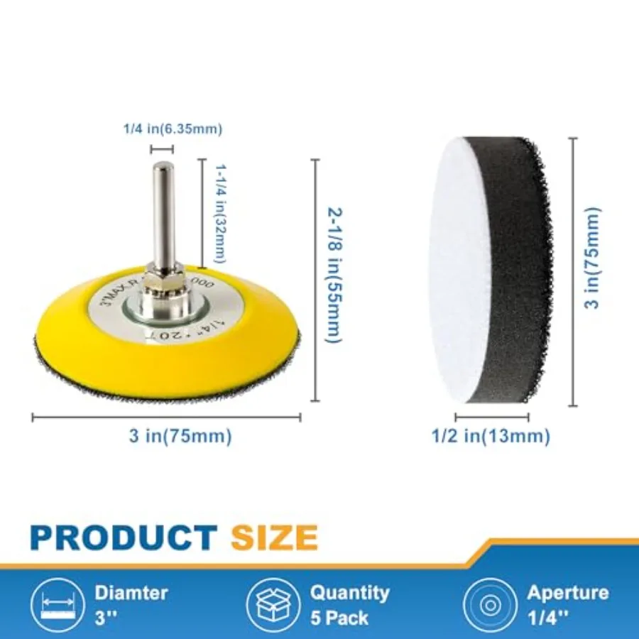 3 Inch Hook and Loop Sanding Pad for Sanding Disc with 1/4 Inches Drill Sanding Attachment and Foam Sanding Pads for Polish Woo