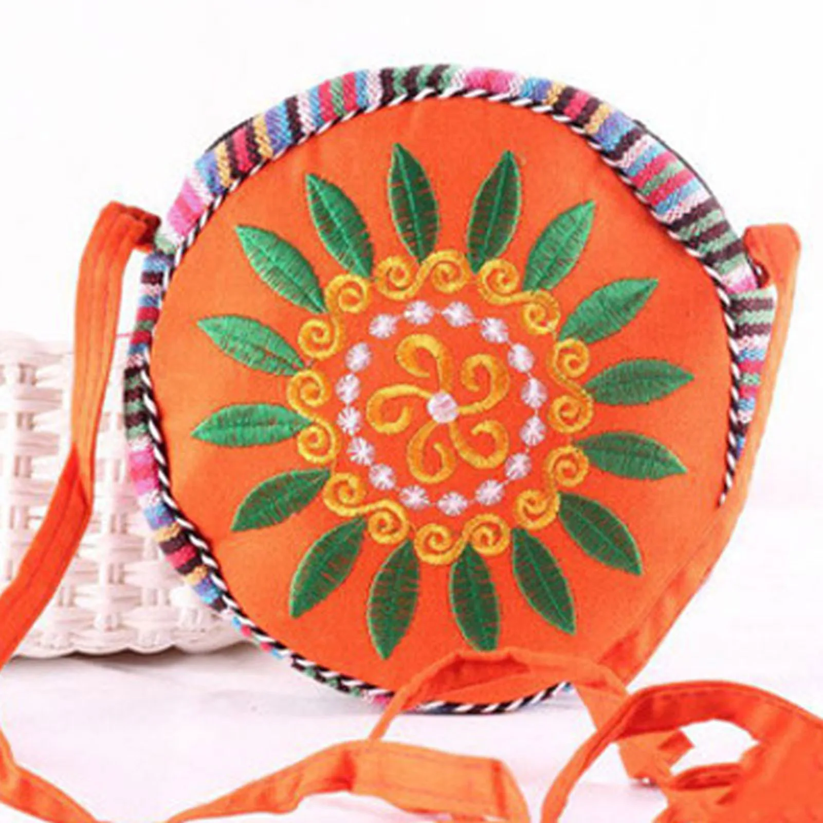 Embroidered Sunflower Crossbody Bag Handmade Minority Style Satchel Perfect for Outdoor Traveling C66