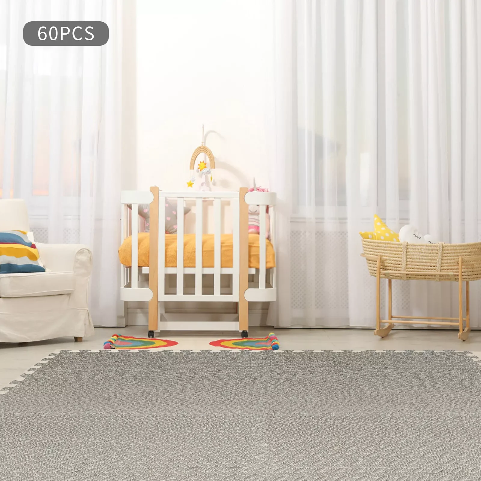 60 uds. Alfombra de juego suave no tóxica para bebés y niños, baldosas entrelazadas de suelo de espuma EVA para salas de estar, dormitorios, sala de juegos 30*30cm