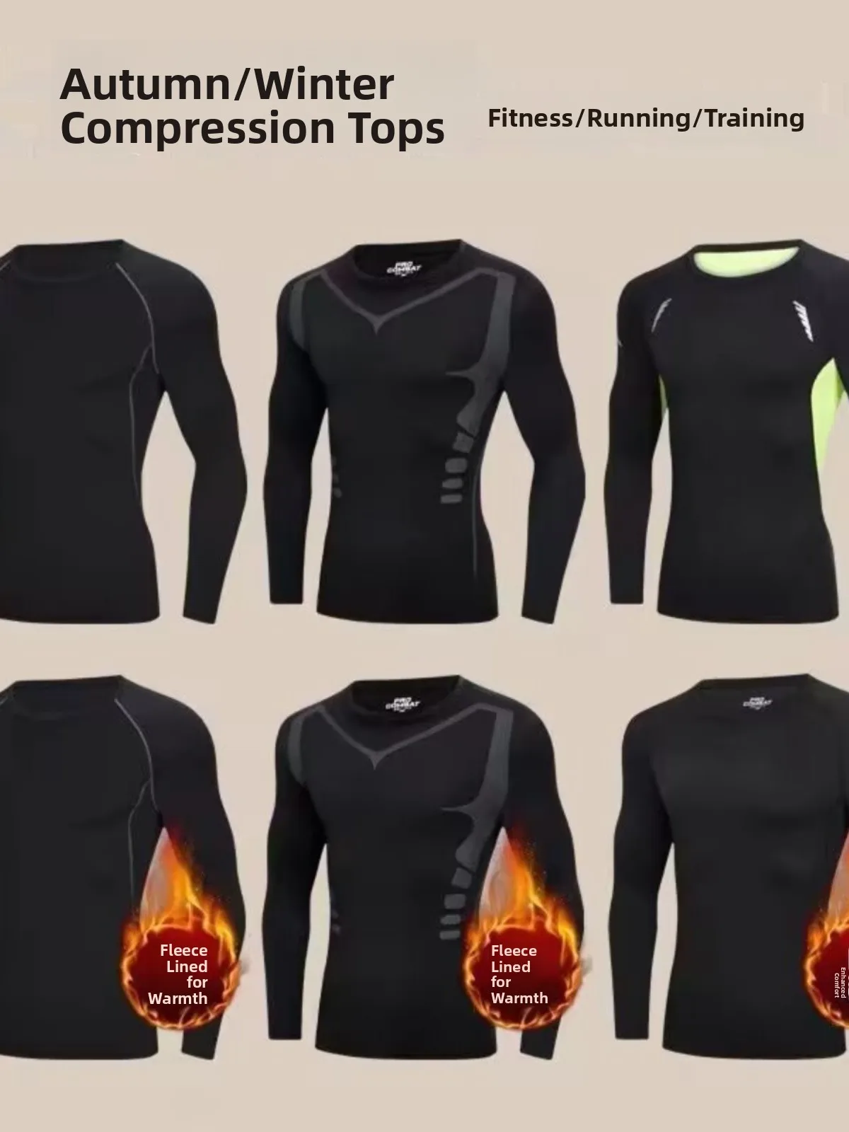 Men's Sporty Long Sleeve Fleece Lined Compression Shirt Quick Dry Basketball Training Top Autumn Winter Warm Underwear
