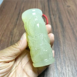 Natural Chinese Sapphire Hand Carved Dragon Column Pendant Fashion Boutique Jewelry Men and Women Necklace Popular Gift