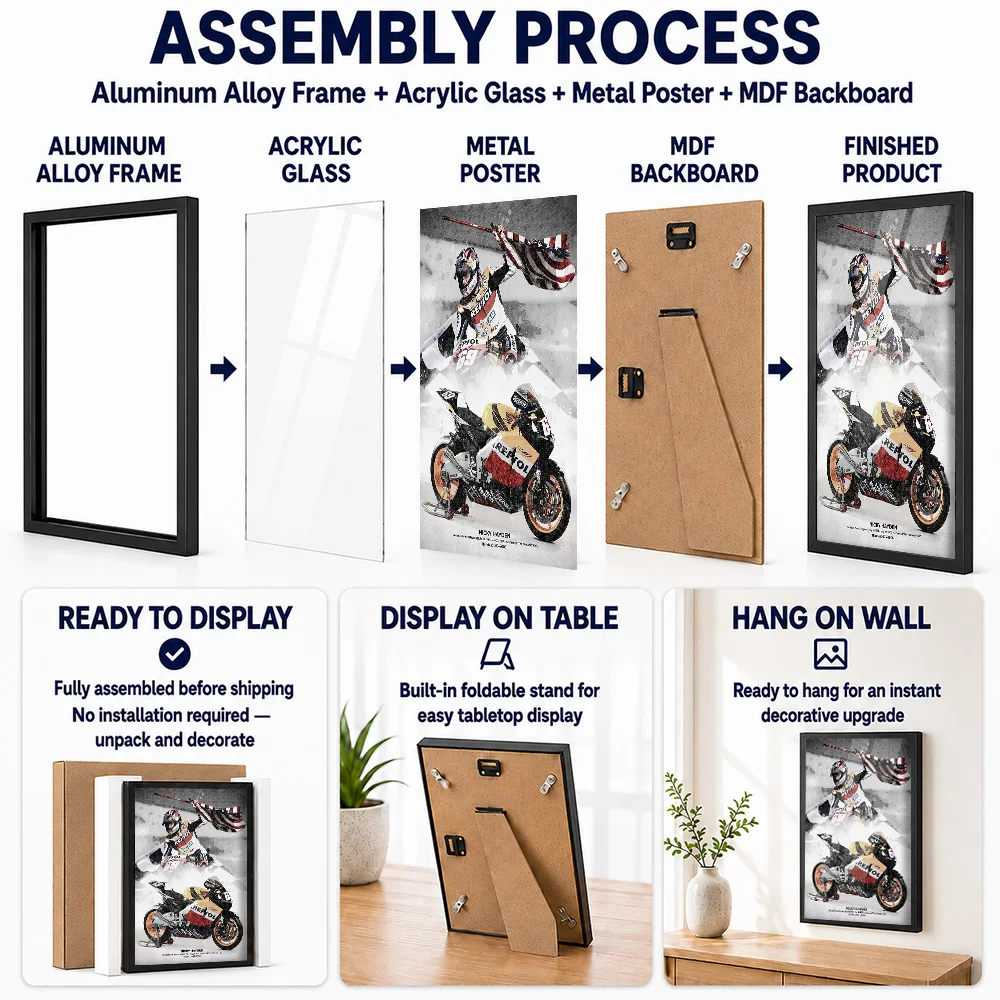 Nicky Hayden MotoGP Metal Poster With Aluminum Alloy Frame Personalized Photo Monochrome Action Style Wall Art For Living Room