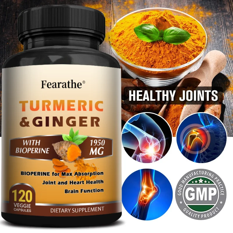 

Organic Turmeric Curcumin 1500mg Capsules with Ginger & Black Pepper, Support Joint, Muscle, Digestive & Immune Wellness