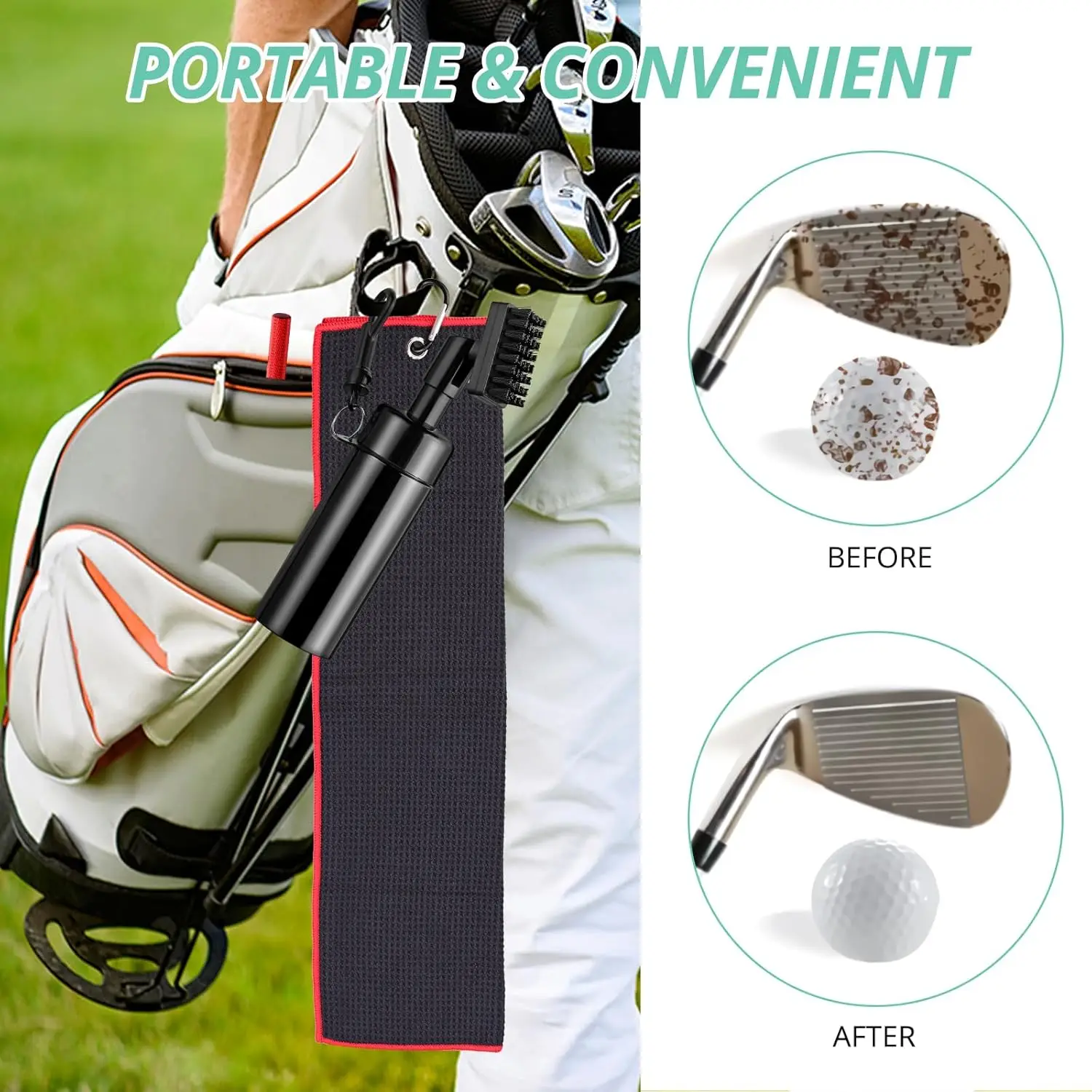 VINTEAM Golf Club Brush Cleaning Kit, Golf Towel, Golf Club Accessories