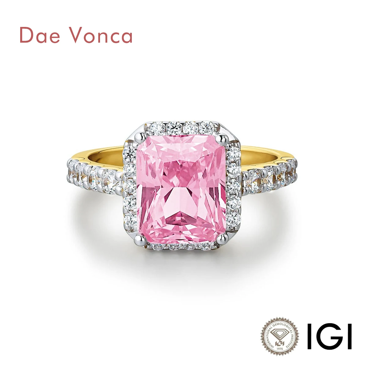 Pink Radiant Cut Luxury Diamond Ring 18K Yellow Gold Radiant Cut Pink Lab Grown Diamond Halo Ring Wedding Promise Rings