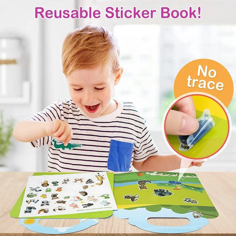 Kids Reusable Sticker Book Multiple Scenarios Cartoon DIY Puzzle Educational Cognition Learning Toys for Child Age 2-4 Gift