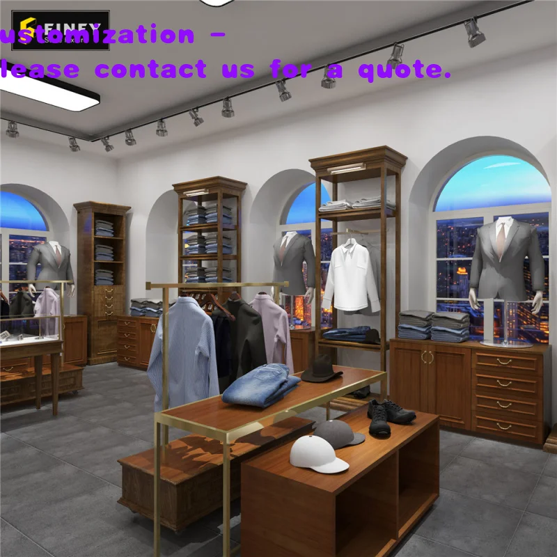 

Дизайн интерьера магазина мужских костюмов, мебель для демонстрации костюмов, деревянные витрины, мебель для пошива костюмов на заказ.
