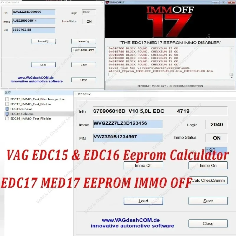 Software 3 in 1 for VAG EDC15 & EDC16 Eeprom Calculator / Immo / Vin / Mileage / Pin and EDC17 MED17 IMMO Off in Eeprom or Flash