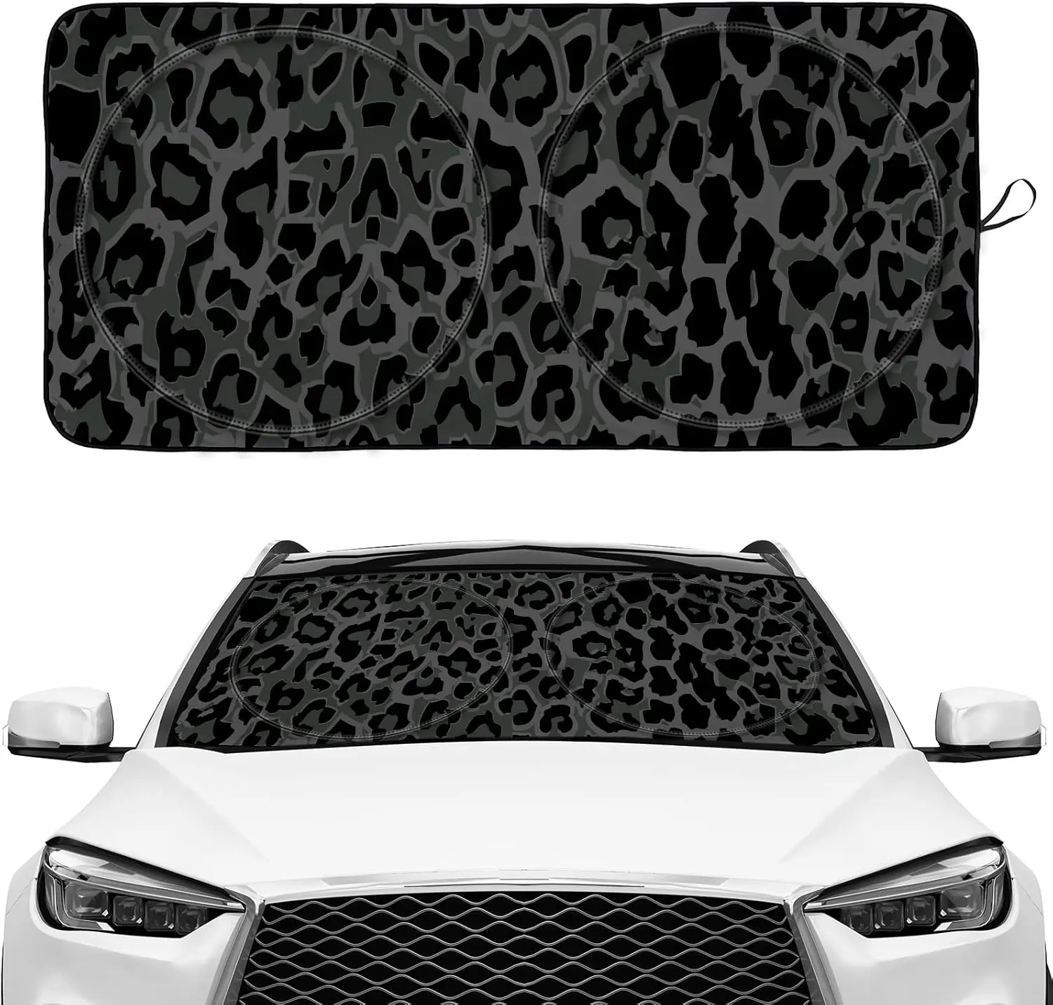 

Black Green Leopard Camouflage Print Animal Windshield Sunshade for Car SUV Truck Foldable Uv Ray Reflector Front Window Sun Sha