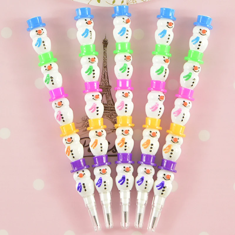 14pcs Building Blocks Pencil Cartoon Christmas Snowman Shape Splicing Pencil Creative Children Pen Office Supplies Writing Pens