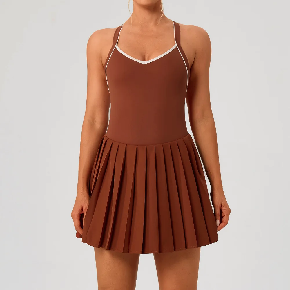 

Yoga Suits for Women Sports Dress with Bra and V Neck Workout Clothing Tennis Dresses Golf Skirts Gym Fitness Tights Skorts