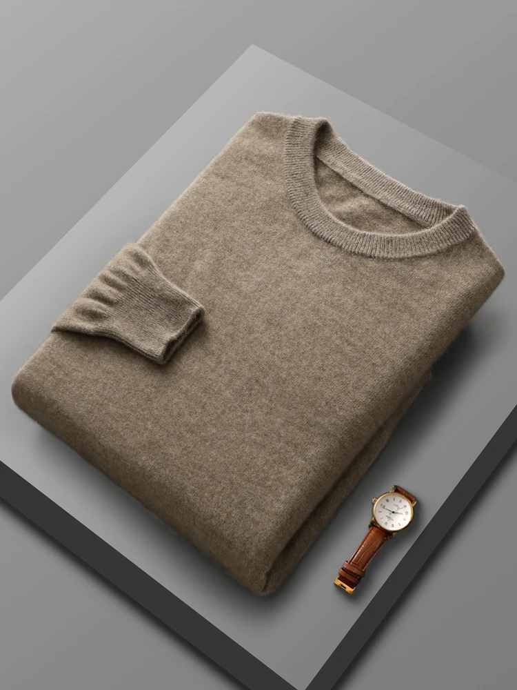 Men's Basic Solid Pullover 100% Merino Wool Knitted Sweater Fashion O- Neck Soft Warm Autumn Winter Casual Loose Clothing Tops