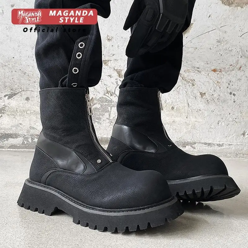 

New Chelsea boots for men height increased by 5CM short leather boots zipper design for outdoor work shoes