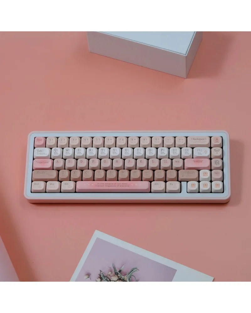 Pink and white gradient pbt dye sub keycaps full set oem profile for mechanical keyboards