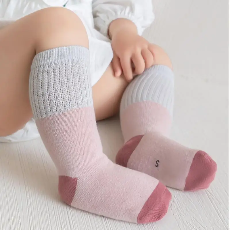 

H55B Set of 3 Pairs Cotton Knee Length Socks For Infants Toddler 0-5T Comfortable Elastic Leg Warmer Soft Socks Long Tube Socks