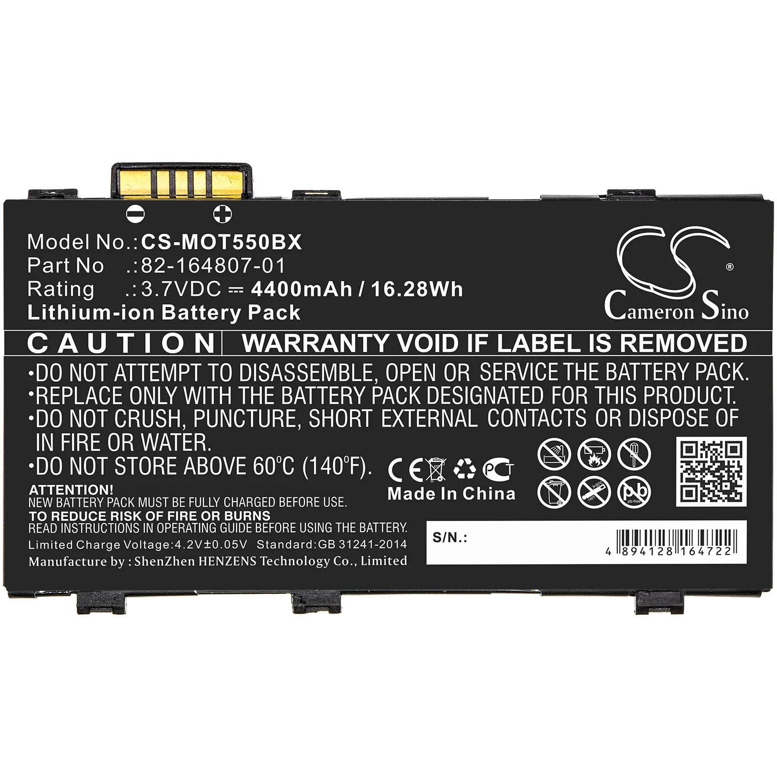 4400mAh 3.7V 16.28Wh Barcode Scanner Li-ion Battery for Zebra BTRY-TC55-29MA1-01 BTRY-RF85-44MA1-01 Motorola 82-164807-01 Symbol