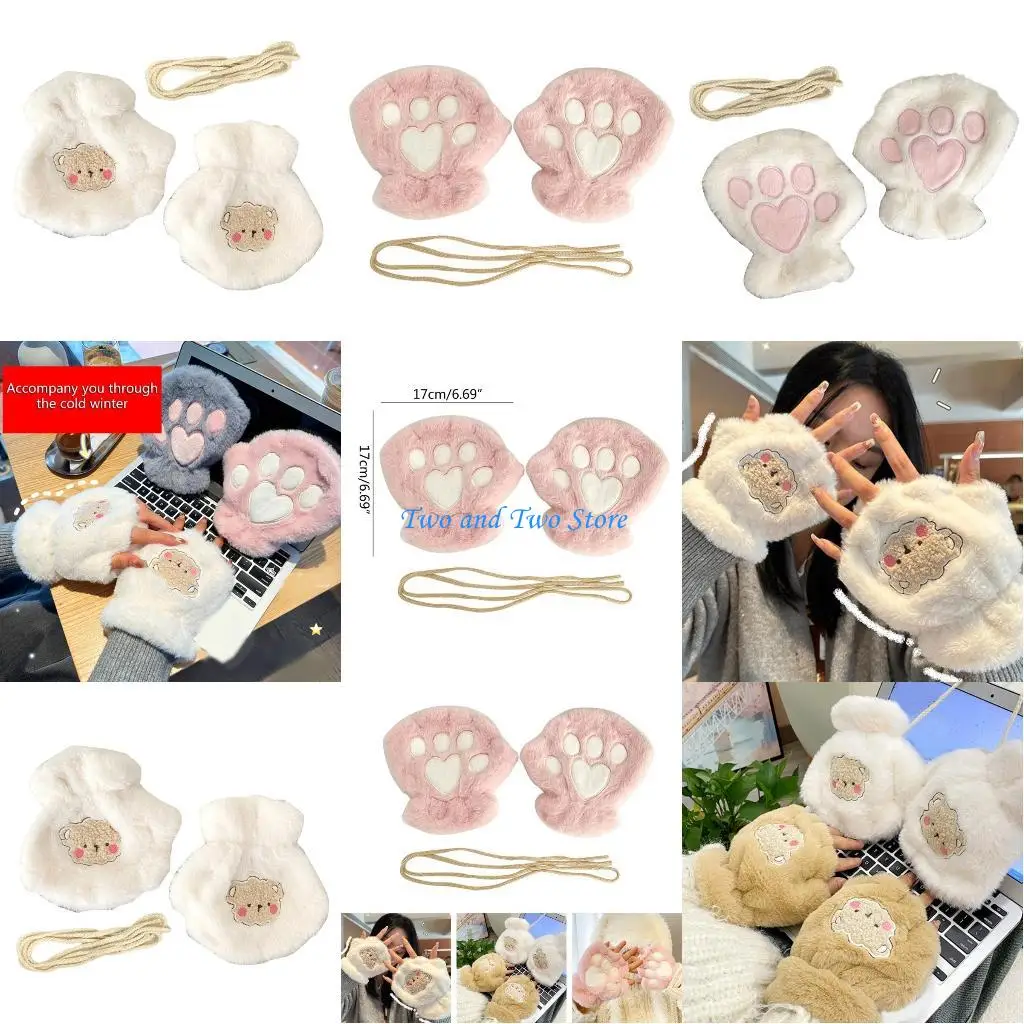 

HX6F Windproof Plush Mittens Women Autumn Gloves Winter Mittens Outdoor Riding Gloves