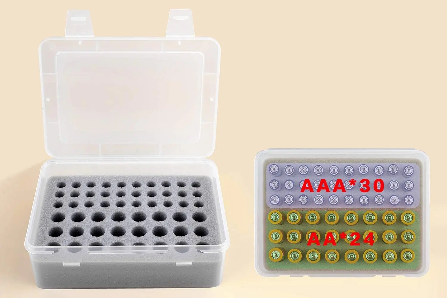 Battery Organizer Storage Box, Garage Case Holder for 24* AA, 30* AAA Batteries (Bag Not Include Batteries Pack)-White