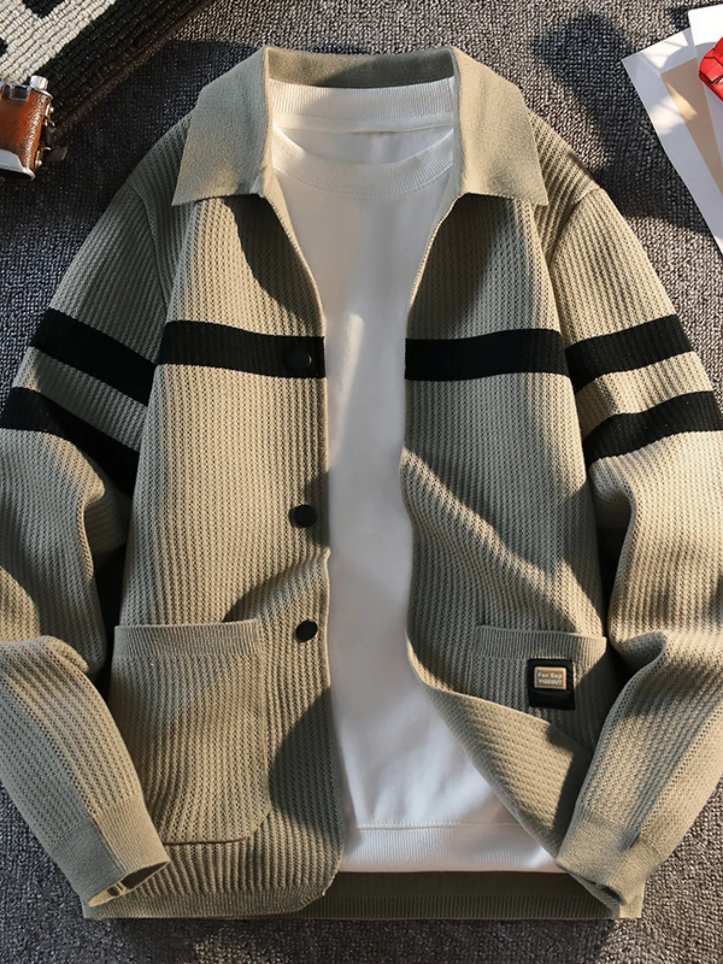 

Высококачественный вязаный кардиган-жакет для мужчин: модный свитер с длинным рукавом для весны и осени, верхняя одежда из полиэфирного волокна