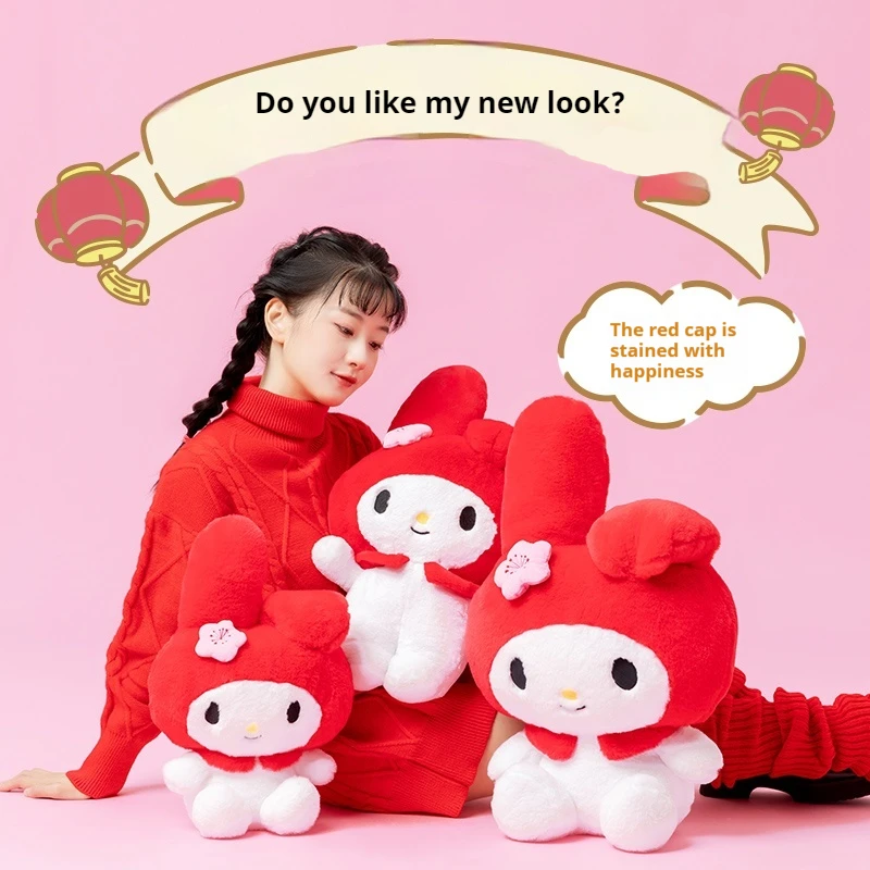 Miniso sanrio minha melodia brinquedo de pelúcia vermelho em pé e postura sentada decoração para casa macio fofo estilo japonês presente de aniversário de pelúcia