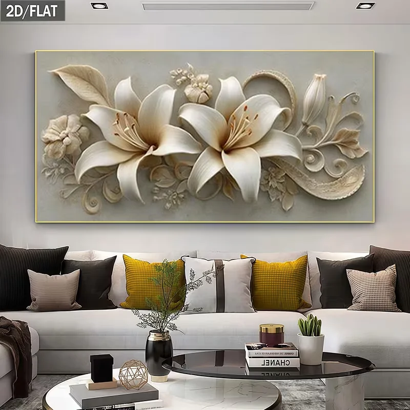 2D Flat, 2D Flat, 1pc of 3D Lily Flower Decorative Artwork, Measuring 39.37In X 78.74In X 100Cm X 200Cm, Frameless Oil Painting