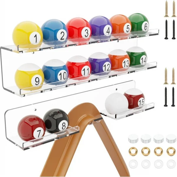 Billiards Ball Holder Rack Acrylic Wall Mount Organizer Pool Table Accessories for Home and Bar Setup