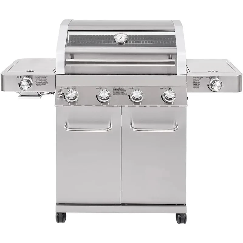 Christmas.Larger 4-Burner Propane Gas Grills Stainless Steel Cabinet Style with Clearview® Lid, Knob Controls, Built-In Thermome