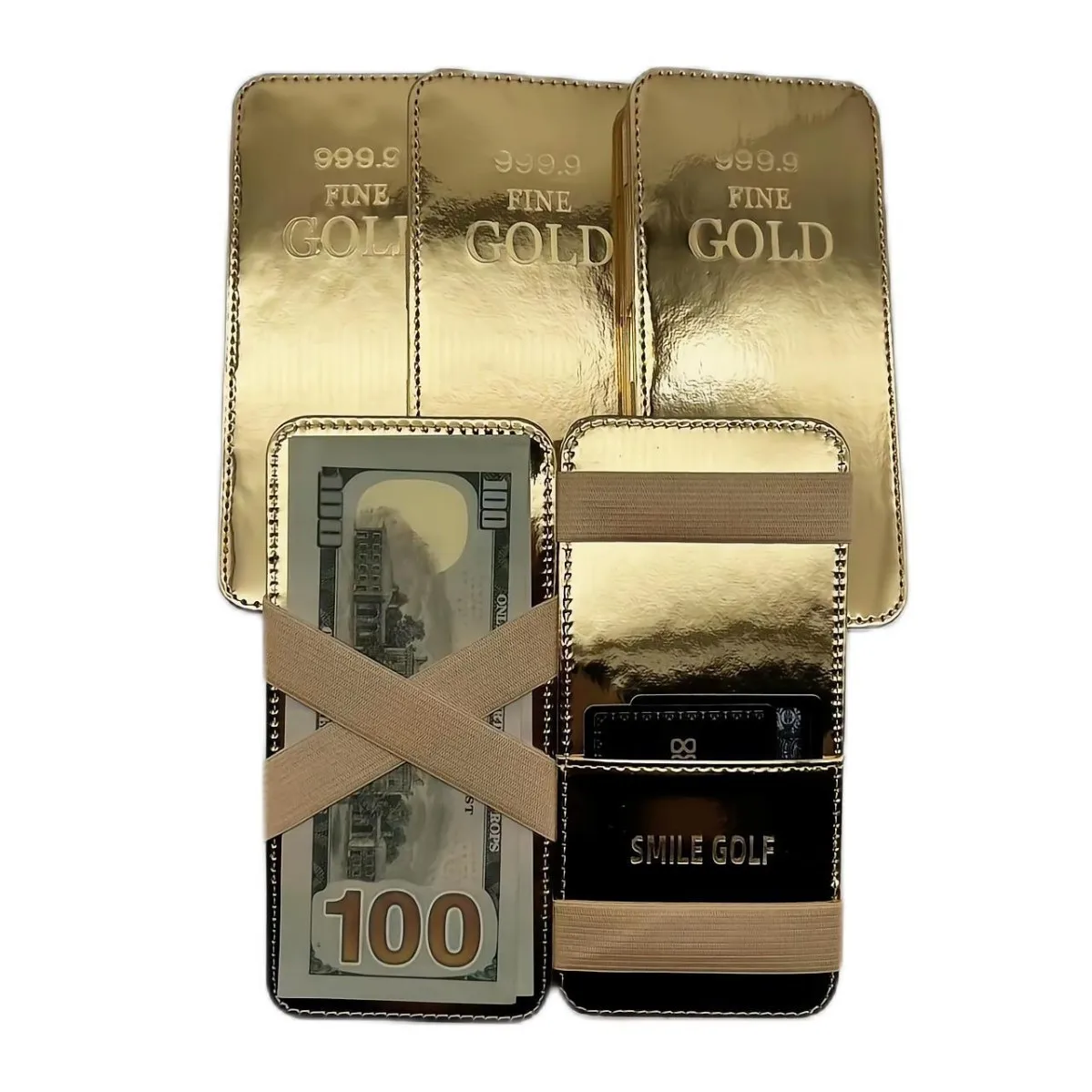 

Creative Funny Design Gold Brick Shaped Magic Wallet Long Golden Flip Wallet Banknotes Card Holder Bag Fashion Gift Wholesale