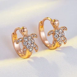 Wbmqda Unique Sea Turtles Pendant 585 Rose Gold Color Natural Zircon Hoop Earrings For Women Trendy Animal Jewelry Accessories