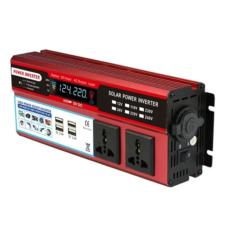 2000W Pure Sine Wave Inverters DC 12V/24V To AC 110V/220V Transformer Double Socket Power Converters Solar Inverters LED Display