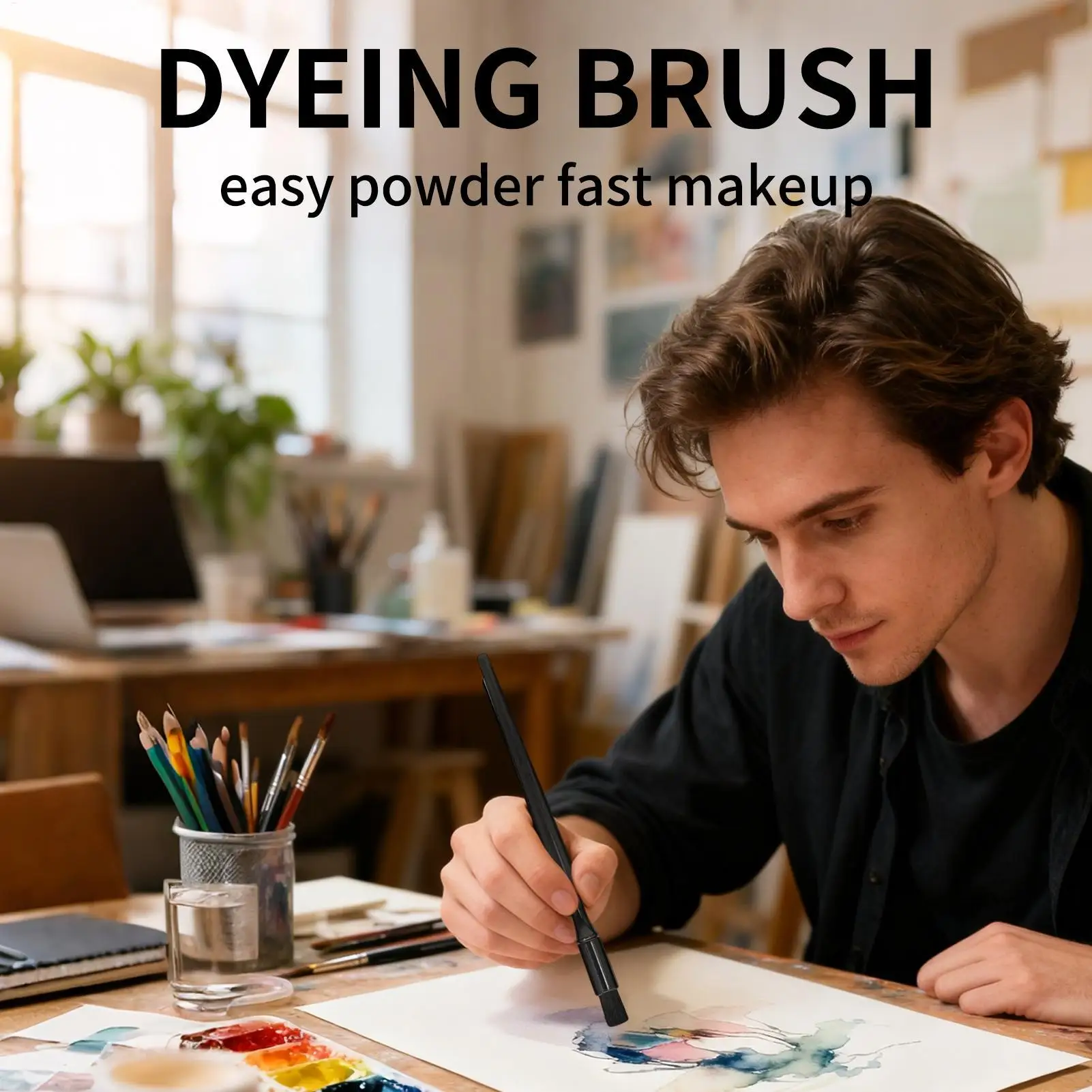 Black Rendering Brush Durable Watercolor Paint Brush For Charcoal Pastel Embossing  For DIY Art Students Artists Drawing Tool