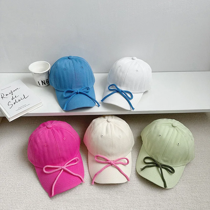 

Корейская детская бейсбольная кепка с бантом, детская быстросохнущая фуражка для девочек, летние тонкие шапки с утиным языком для детей 5-14 лет, уличные солнцезащитные козырьки