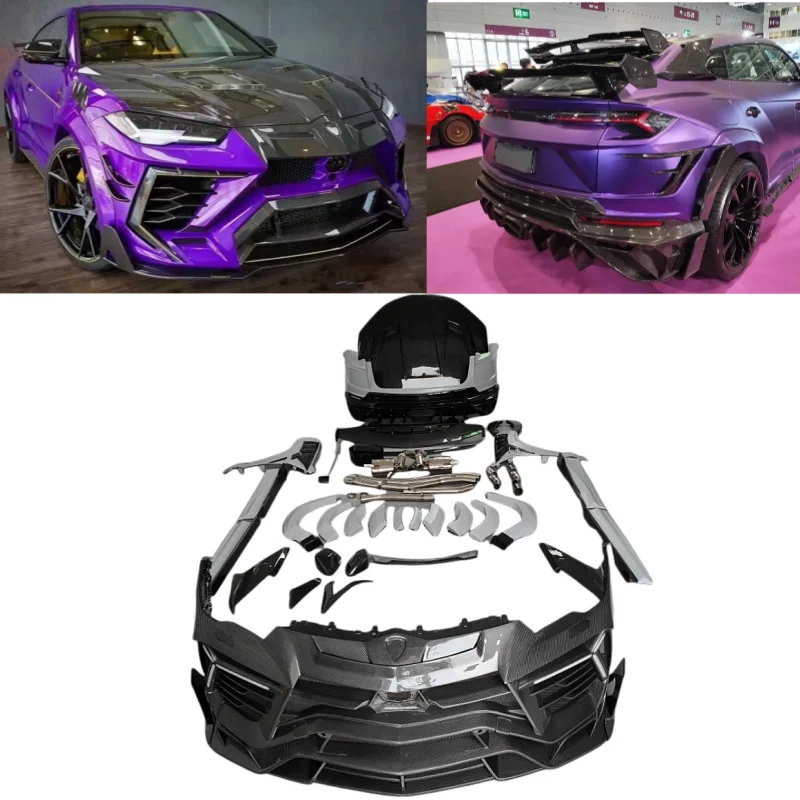 For Lamborghini Urus S version modified with M-style front and rear bumpers, engine covers, side skirts and large body surrounds
