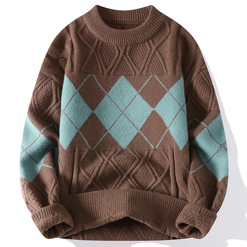 2023 nuovo inverno spesso caldo Vintage Argyle Cashmere maglione uomo di fascia alta coreano Mens maglioni dolcevita Pullover uomo maglieria