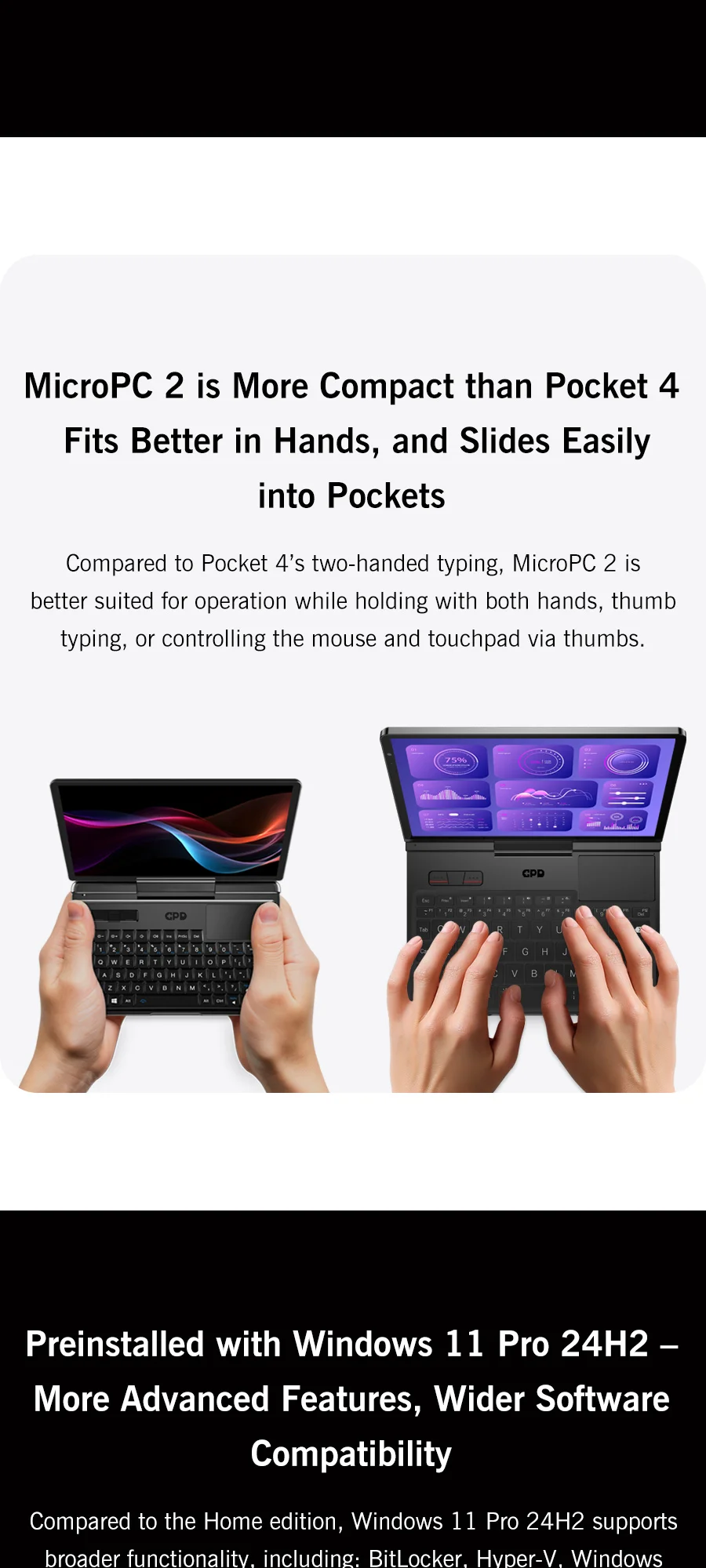 New 7-inch Screen Mini Laptop GPD MicroPC 2 Intel® Core™ I3-N250 16GB/512GB Portable Laptop Computer Notebook Windows 11