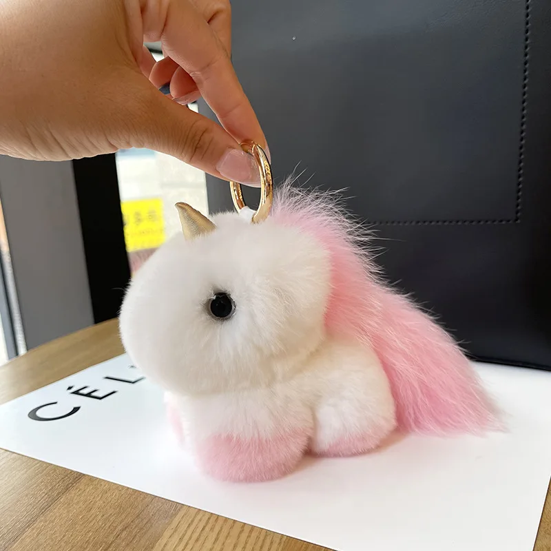 Luxus-Schmuck, süßer Einhorn-Plüsch-Schlüsselanhänger, gefälschter Otterfell-Schlüsselanhänger, Mini-Geschenk für Freundin, Schlüsselanhänger, Zubehör für Frauen