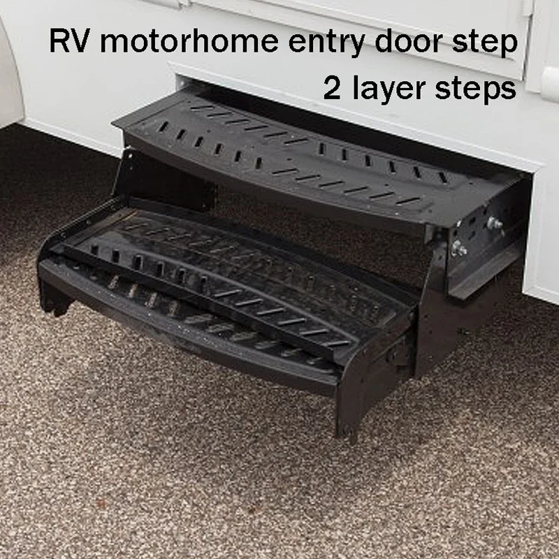 RV Steps Folding 2 Step Manual folding Carrying capacity 200kg Black Powder Coat Travel Trailers