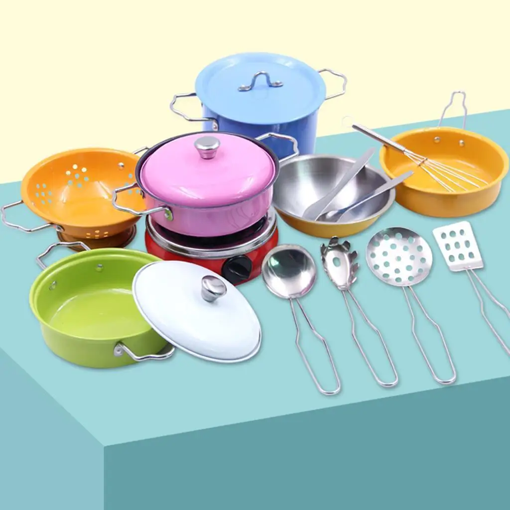 Kids Kitchen Pretend Play Toys Cooking for Role Games 17pcs/Set Stainless