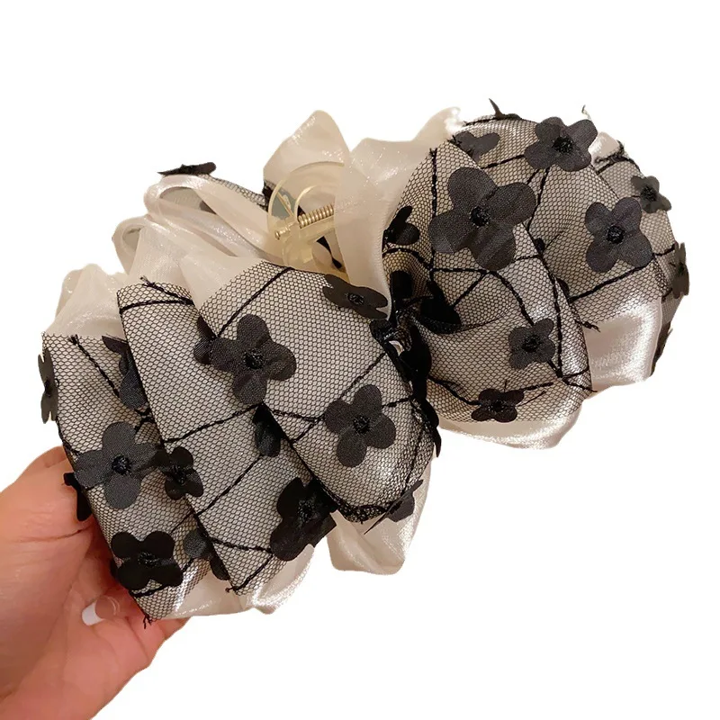 Summer Sweet Multi-layer Mesh Tulle Big Bow Hair Claw Clips for Women Elegant Bowknot Ponytail clip New Headdress Accessories